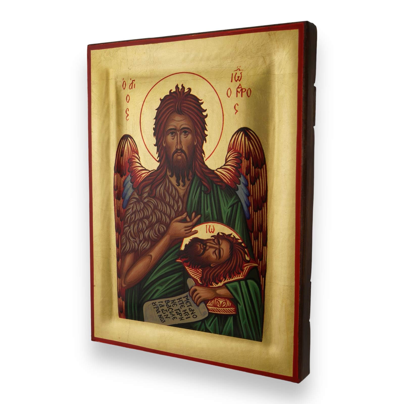 BlessedMart Johannes der Täufer-Ikone – hochwertige griechisch-orthodoxe byzantinische Ikone, handgefertigt auf natürlichem Massivholz, fertig als Geschenk – Lieferung in einer Box