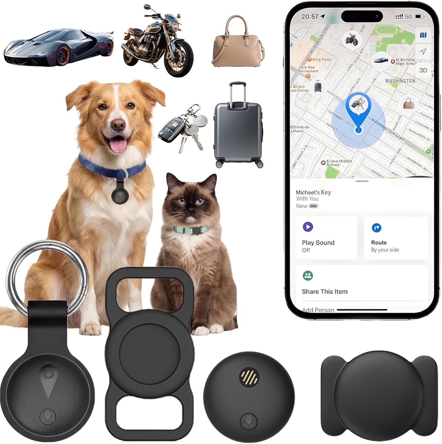 GPS Tracker for Dogs, Smart Collar with Real-Time Location - Pet Location Tracker with Holder, No Monthly Fee/No SIM Card, Works with iOS Find My, Ultra-Slim, IP68 Waterproof, Reliable Performance