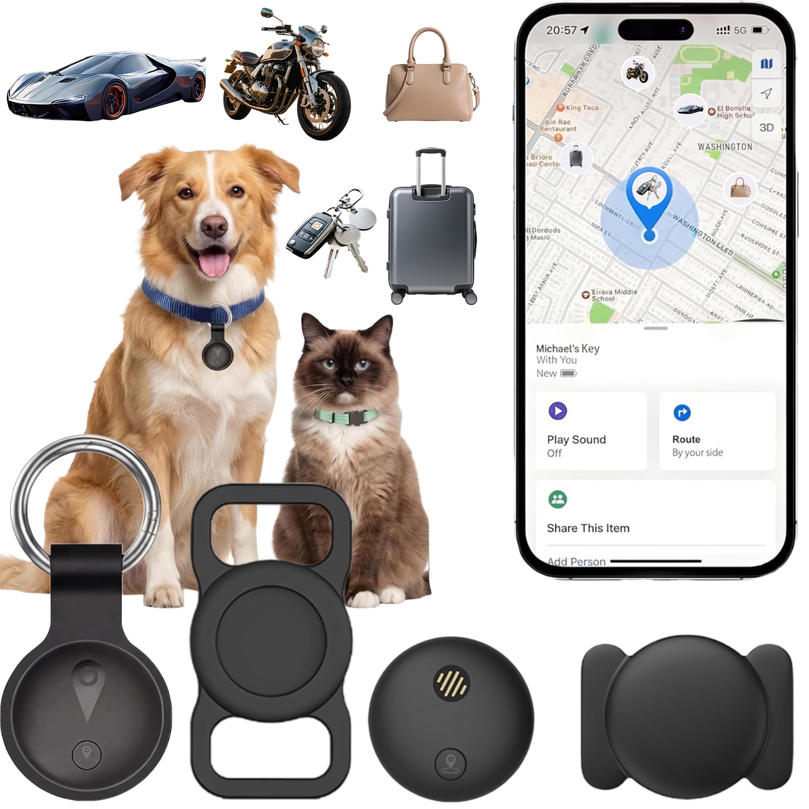 Traqueur GPS pour chiens, collier intelligent avec localisation en temps réel – Tracker de localisation pour animal de compagnie avec support, sans frais mensuels/sans carte SIM, fonctionne avec iOS