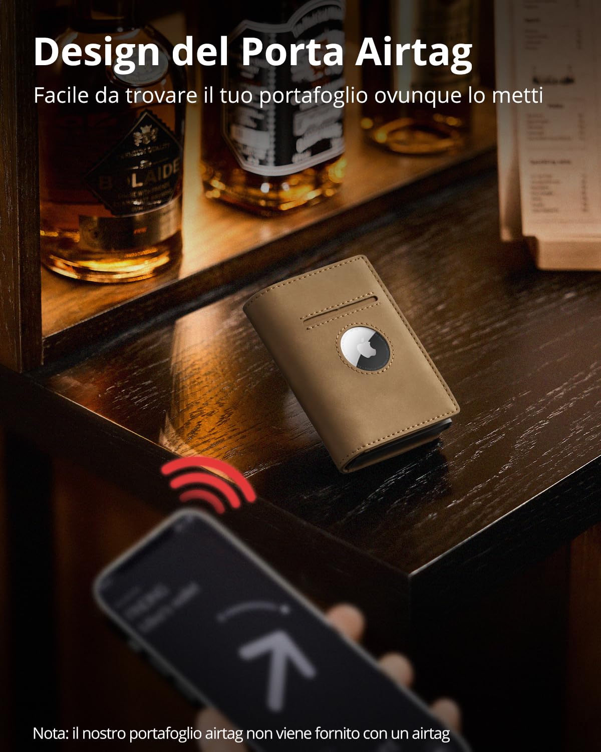 YESIIW Airtag Portafoglio Uomo per Apple Air Tag, Portafoglio Airtag con Blocco RFID Portacarte Uomo con Airtag, Finestra ID & Monete, Pop-up Porta Carte per 10 Cartes (Marrone Chiaro