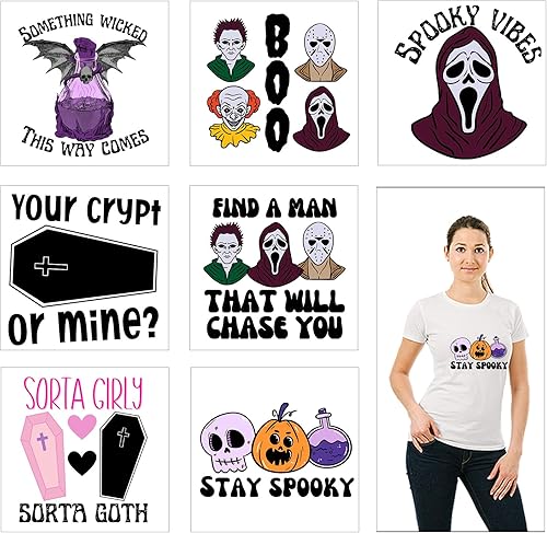 7 calcomanías de Halloween para planchar con fantasma, parches de vinilo HTV para transferencia de calor, calcomanías para planchar para ropa,