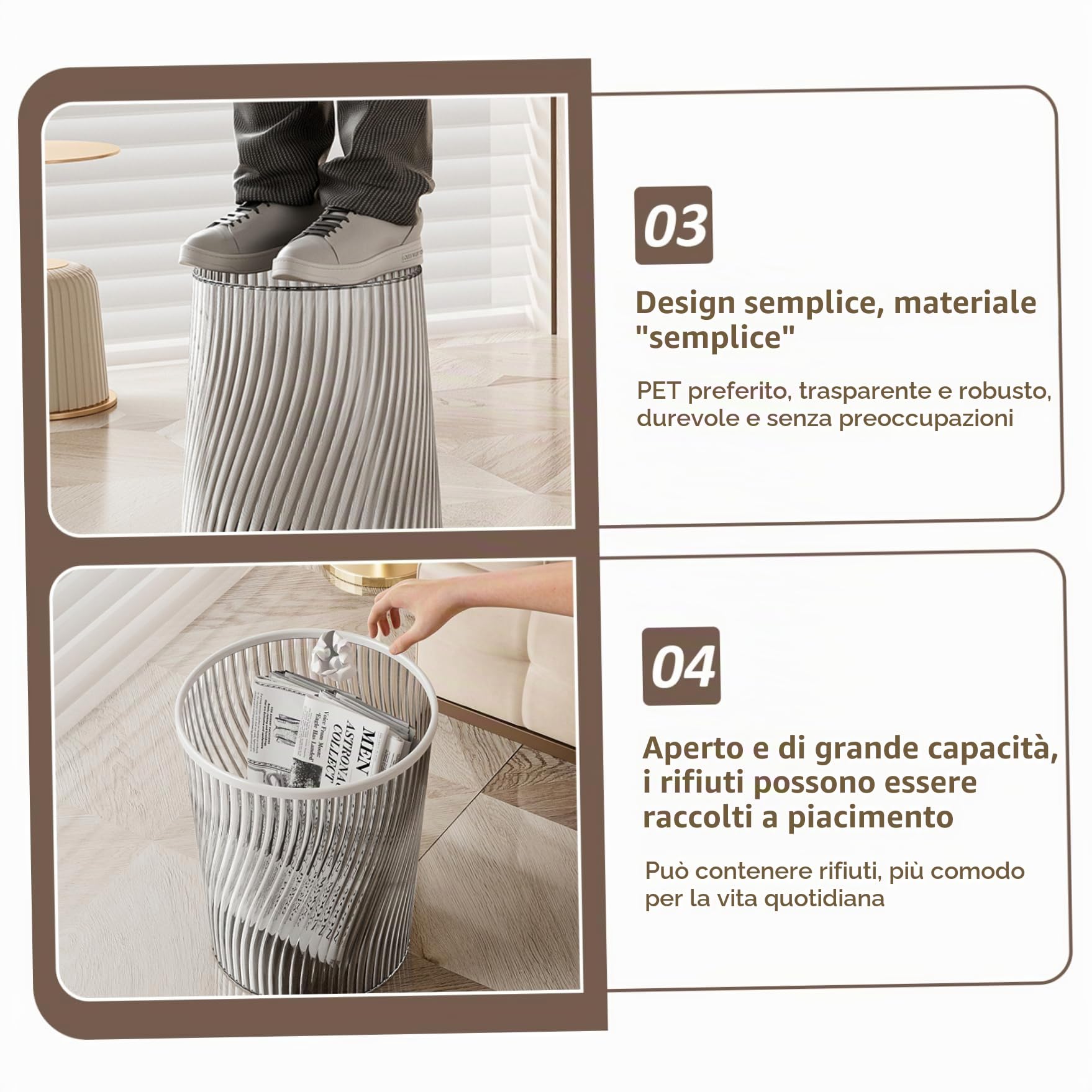 Cestino d'oro, Cestino da 8, 4x9, 8 Pollici per uffici con Anello di serraggio, Perfetto per Soggiorno, Camera da Letto, Bagno, immondizia Dorata, Bagno