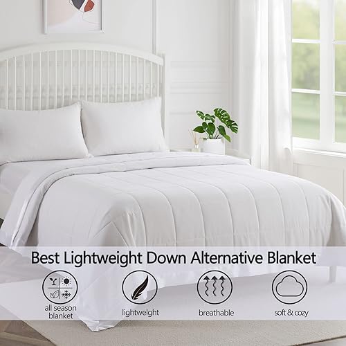 Miniatura 10 de COMFLIVE Manta alternativa de plumón con ribete satinado, tamaño individual, ligera para todas las estaciones  Invierno verano cómodo suave 68 x 90