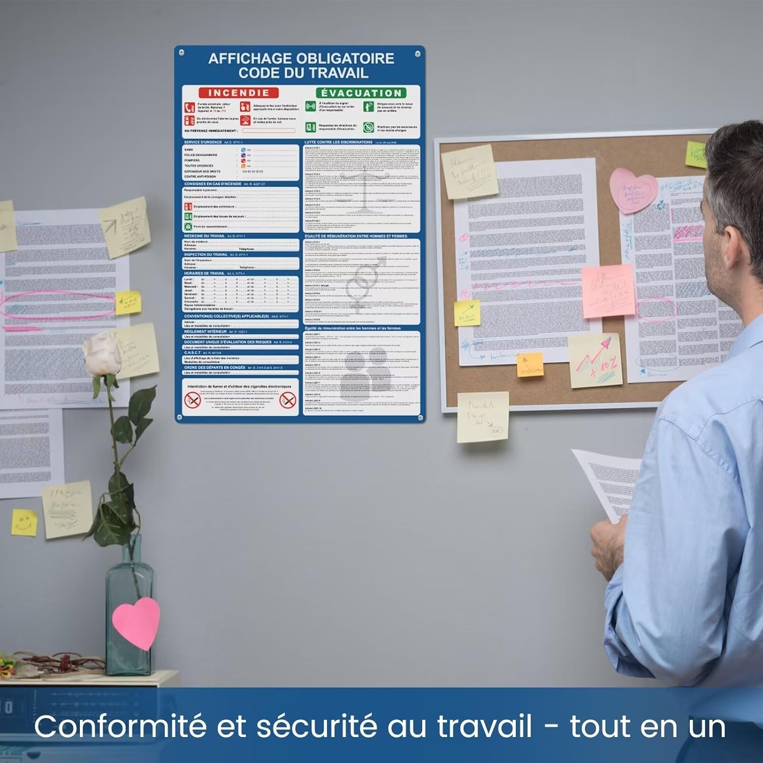 affichage obligatoire entreprise 2026 – Kit 9 Panneaux en PVC Rigide – Surface Brillante Effaçable – Impression UV Haute Définition – Adhésif Intégré et Trous de Fixation Inclus
