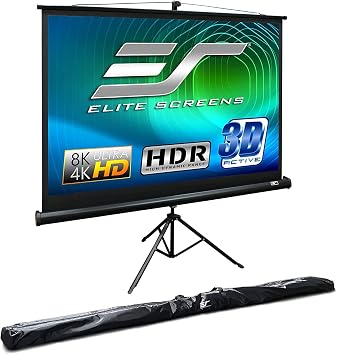 Elite Screens Tripod, 100-Inch 43 Portable Projector Screen with Stand MaxWhite 2, 1.1 Gain, Adjustable Indoor Outdoor Pull Up Projection Screen for Home Theater, Office & Classroom, T100UWV1, Black
