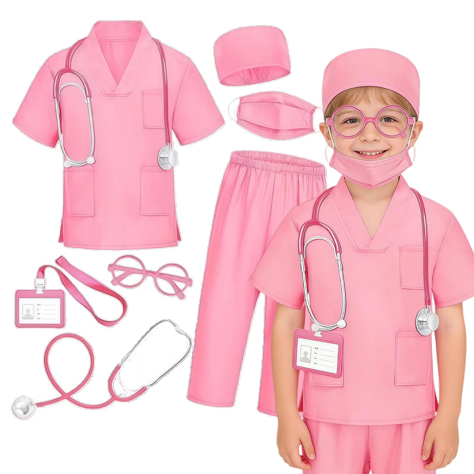 Kids Doctor Costume Set with Real Stethoscope, Role Play Dress Up for Toddlers Boys & Girls, Pretend Play Career Day Gift