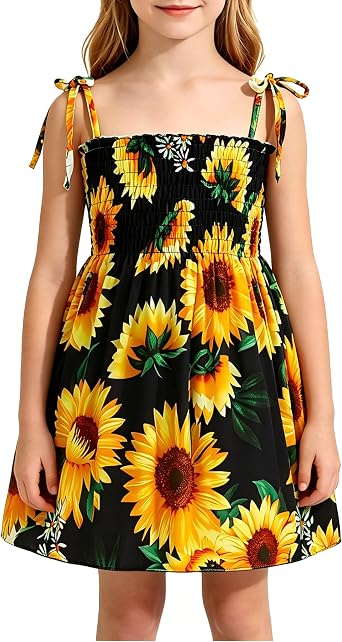 LYSMuch 1-14Y Toddler Baby Girl Sleeveless Boho Dress Spaghetti Strap | Summer Dress Casual Solid Floral Little Girls Beach Sundress
