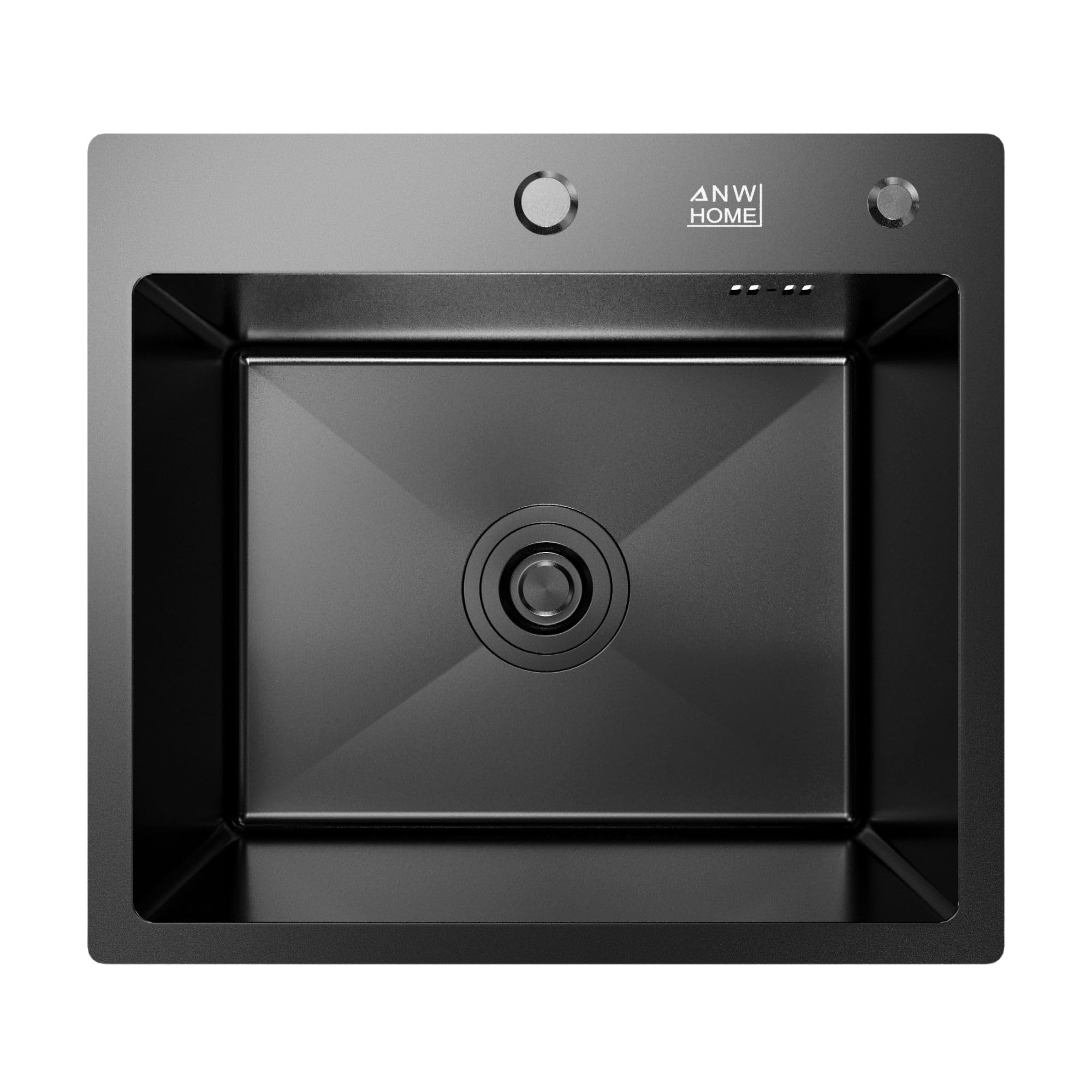 ANW HOME Lavello Cucina 1 Vasca Acciaio Inox, Lavandino Cucina da Incasso 50x45 cm, Grafite PVD, Finitura Nano, Spessore 3,0/1 mm, Profondità 22 cm, con Sifone