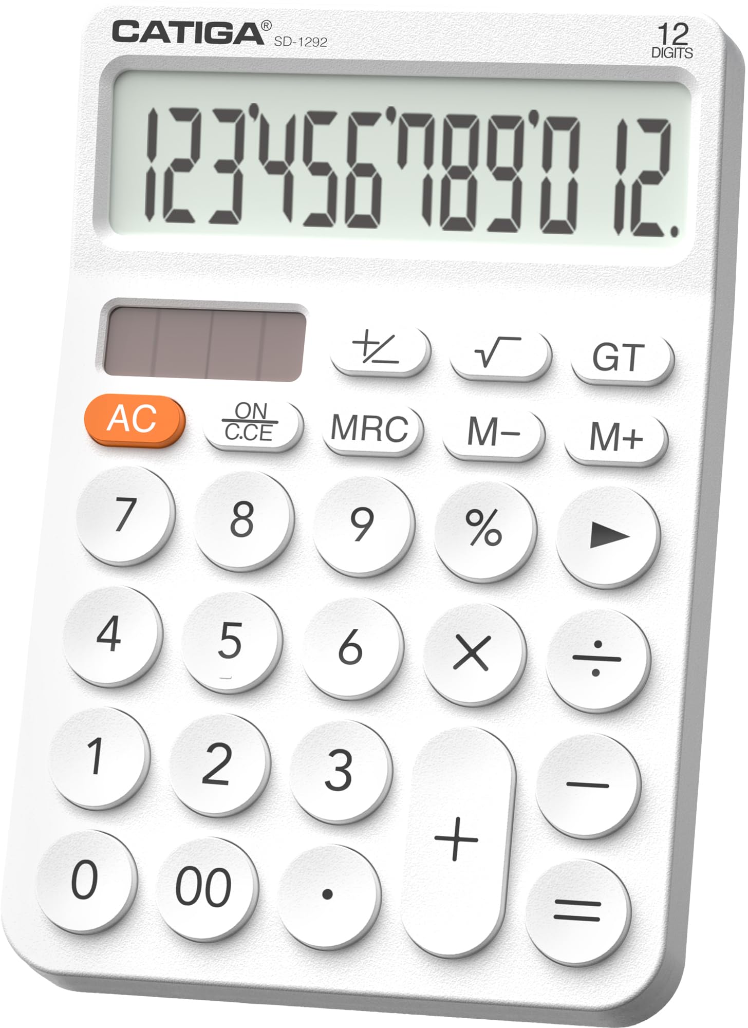CATIGA 12 Digit Desktop Calculator with Large LCD Display, 4 Funtions Calculator, Round Design Big Button, Solar and Battery Dual Power, Standard Function for Office, Home, School, SD-1292 — image 1