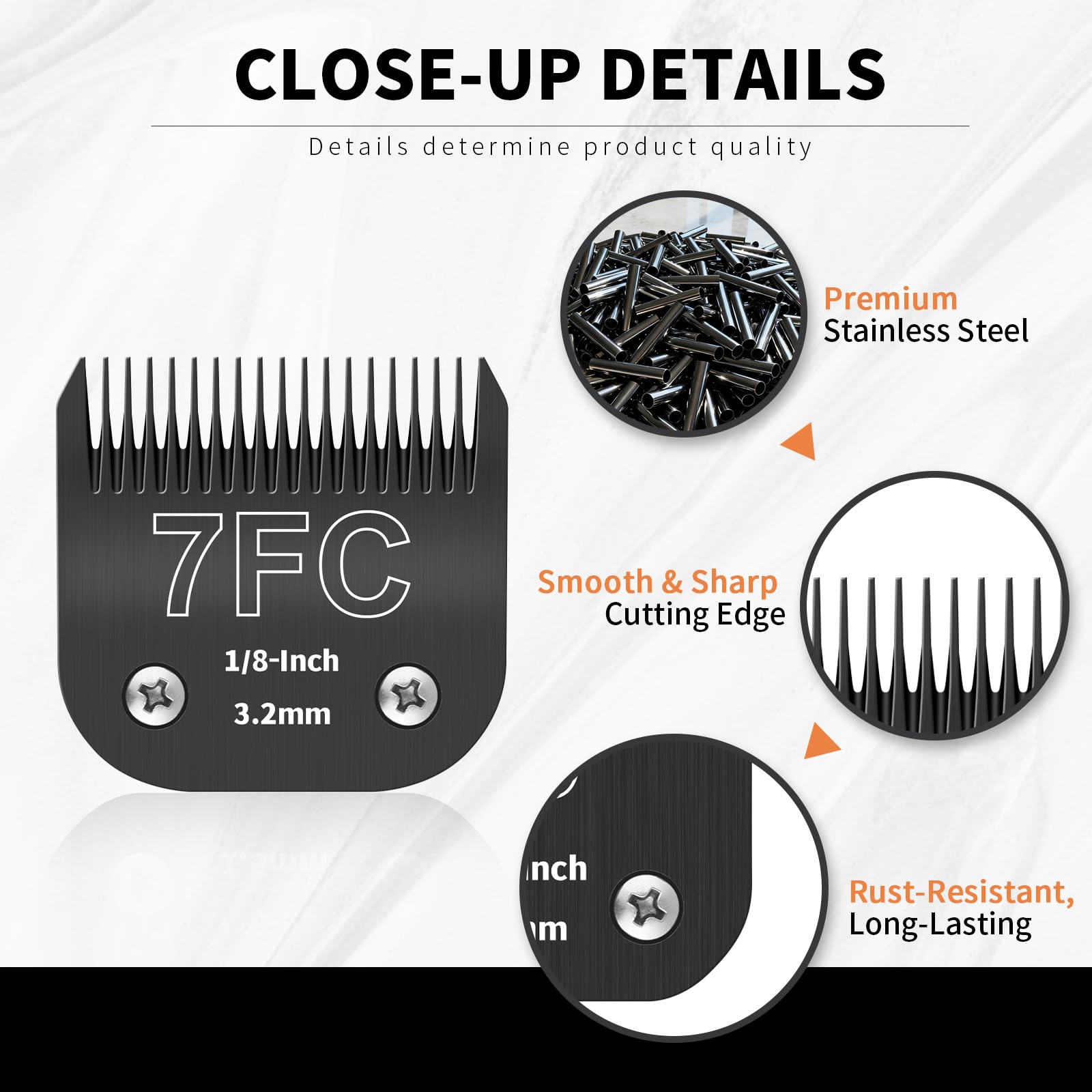 Confezione da 3 Lame di Toelettatura 7FC Staccabili per Cani - Lama in Acciaio da 1/8 Pollici (3,2 mm) - Compatibile con Andis, Oster A5, Wahl KM-10, Moser, Heiniger - Nero