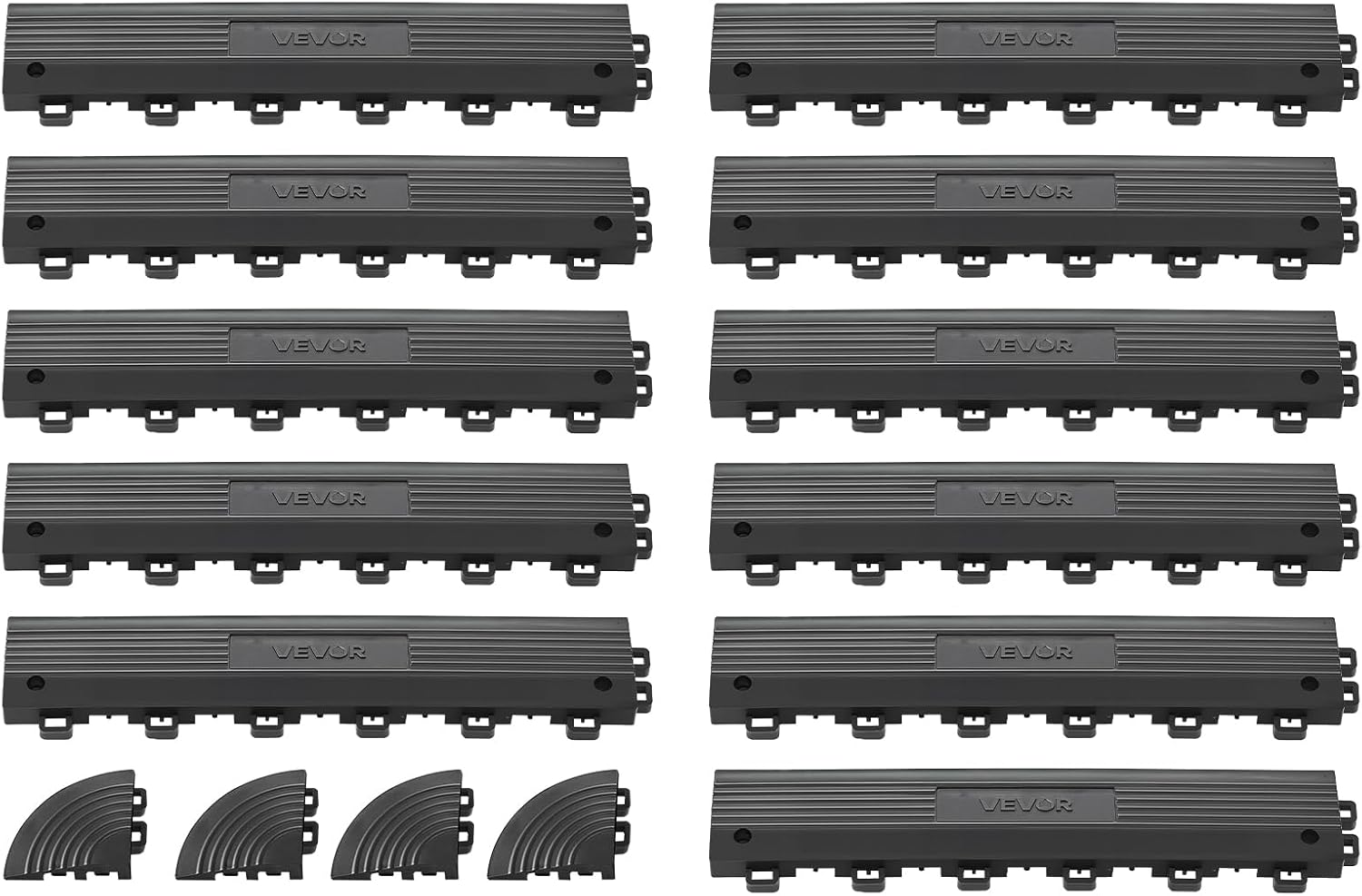 VEVOR Transition Edge Kit, 11-Piece, Durable PP Interlocking Modular Garage Floor Edging, Easy Installation, Only Compatible with VEVOR Drainage Mats, Black，Female