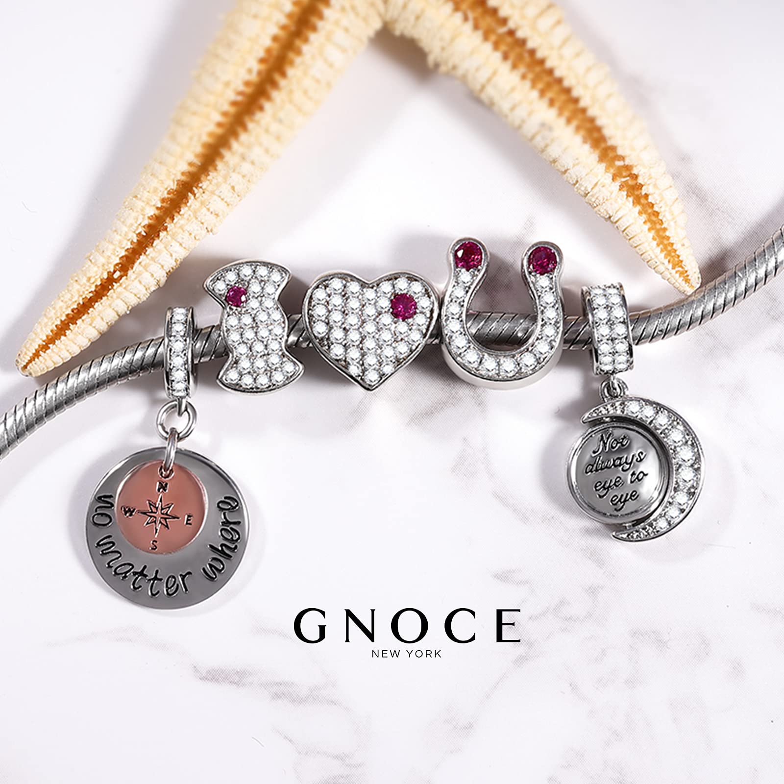 Gnoce Ciondolo a Forma Di Luna Galattica Cosmica In Argento Sterling Con Scritta In Inglese Adatto Per Braccialetto/Collana Regalo Di Natale Per Donne