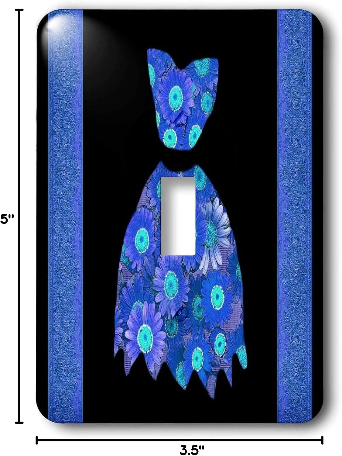3dRose LLC lsp_30243_1 Cobalt Blue and Turquoise Flowered Dress On Black Background with Damask Ribbons Single Toggle Switch