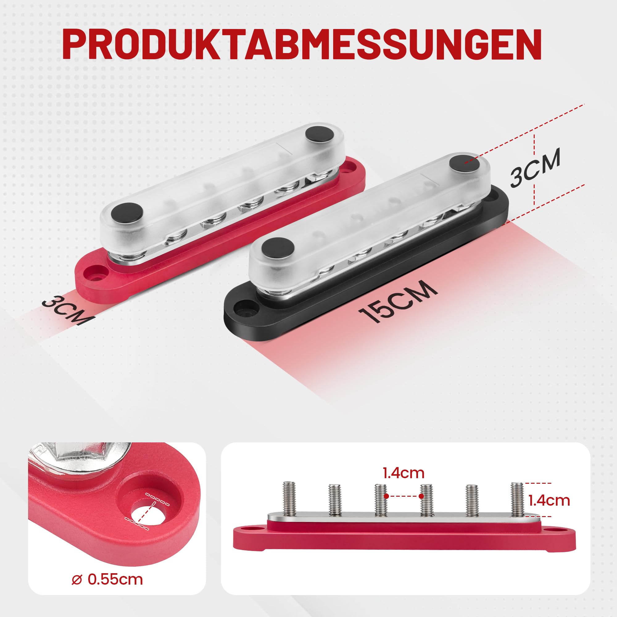 RED WOLF 150A Sammelschienen Verteilerblock mit 6x M6 Klemmenbolzen, Positive Masse Stromverteilungsblock Busbar für Auto Marine RV Wohnmobil Lkw Elektrik System Klemmleisten