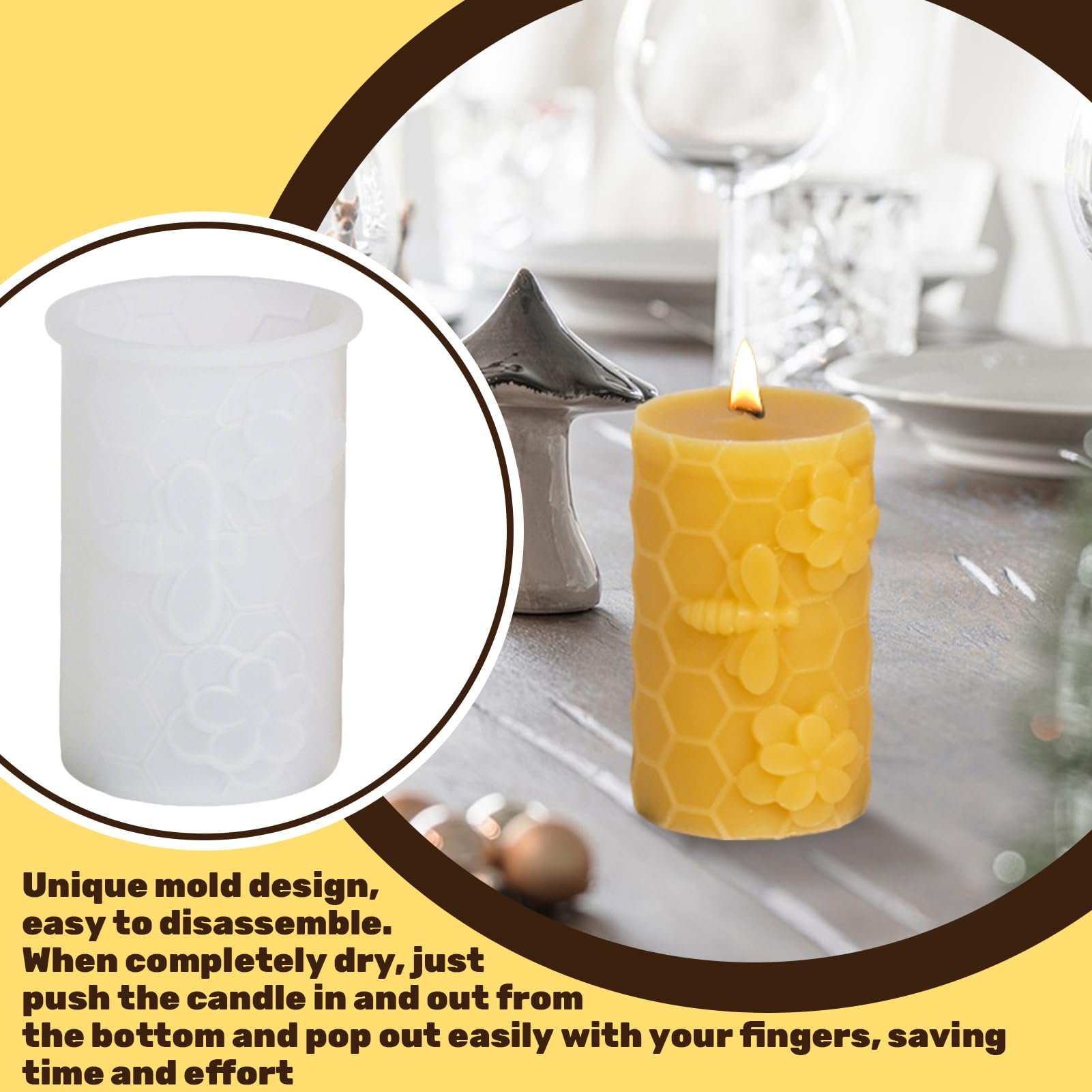 Forme per candele in silicone, forme in silicone per candele a torcia, forma in silicone con rilievo di api e favi, forme per candele in silicone, forme per candele in silicone 3D, forme per candele