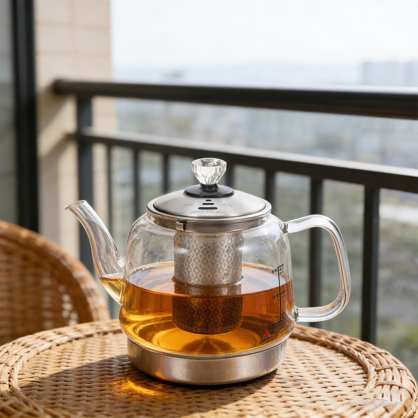 Théière en Verre 1, 4 L en Borosilicate avec Filtre Inox Intégré