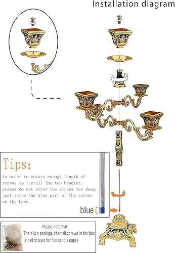 Miniatura 4 de RosyLine Candelabro de metal de 17 pulgadas de altura, portavelas con 5 brazos, portavelas de bronce antiguo, centro de mesa para decoración del