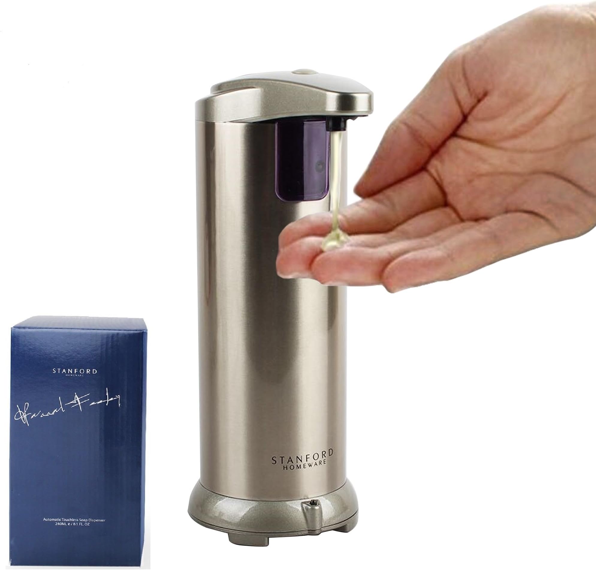 Stanford Homeware Premium Automatic Hand Soap Dispenser (Hand Sanitizer) for Bathroom & Kitchen Countertops. Fingerprint Resistant Stainless Steel (Champagne)