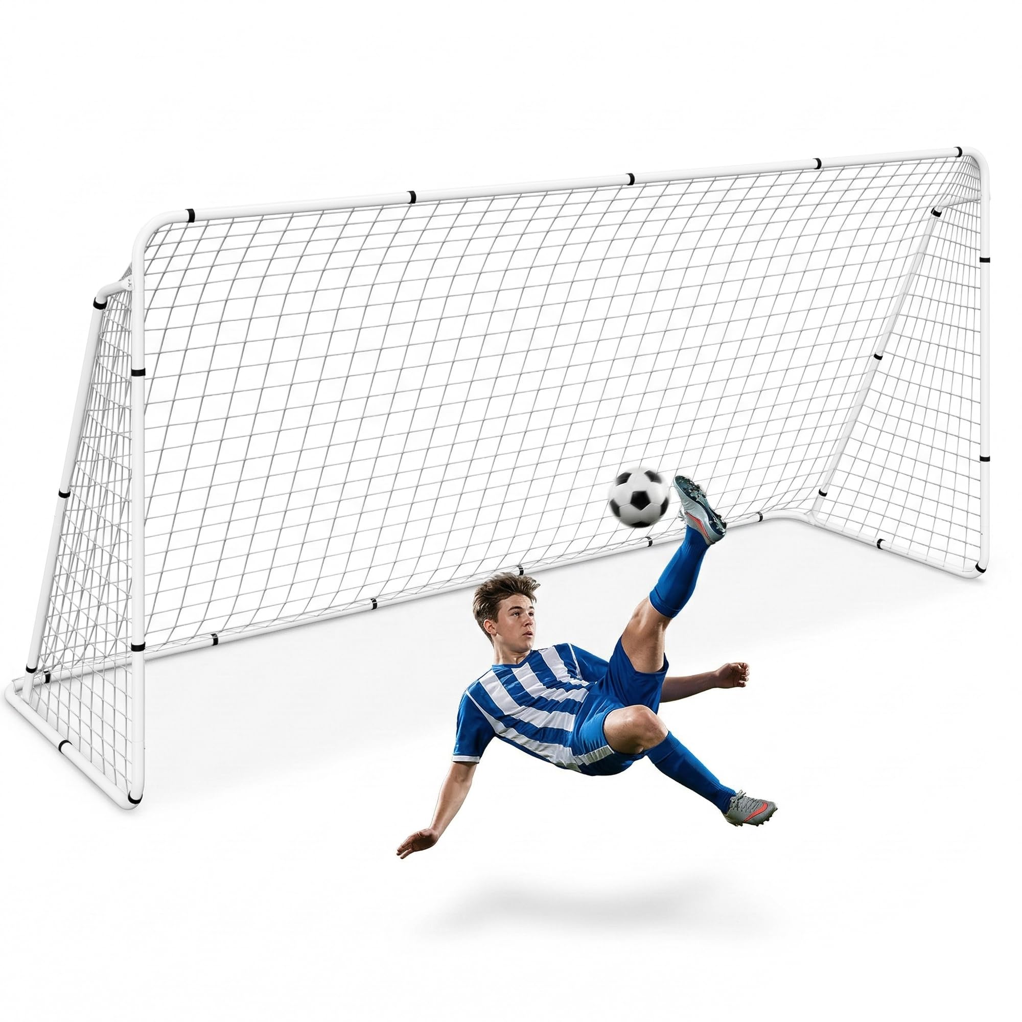 Portable Soccer Goals Set for Backyard for Kids Adults, 12x6 FT Outdoor Large Football Goal Set for Soccer Competition, Training, Game, with Net, Steel Post, Ground Stakes, Carrying Bag