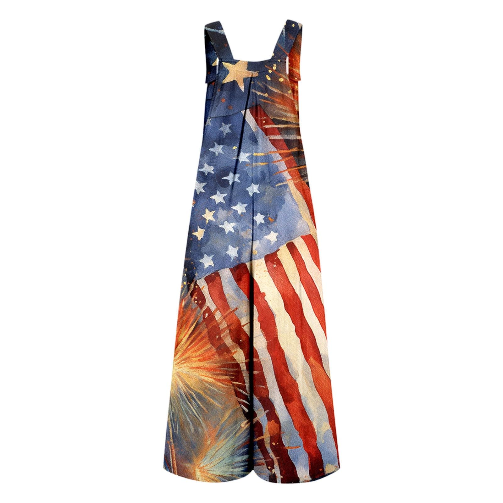WWricotta Mono con estampado de estrellas para el Día de la Independencia: una elegante prenda sin mangas ideal para lucir en verano, mujer, pantalón corto, bolsillos, para barbacoas y celebraciones