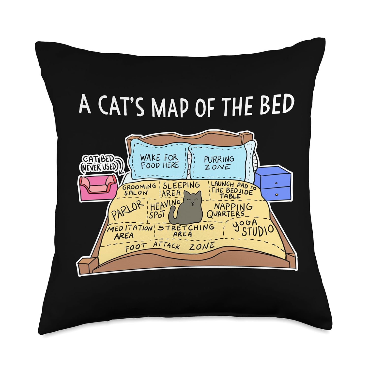 Cats Map of the Bed Throw Pillow