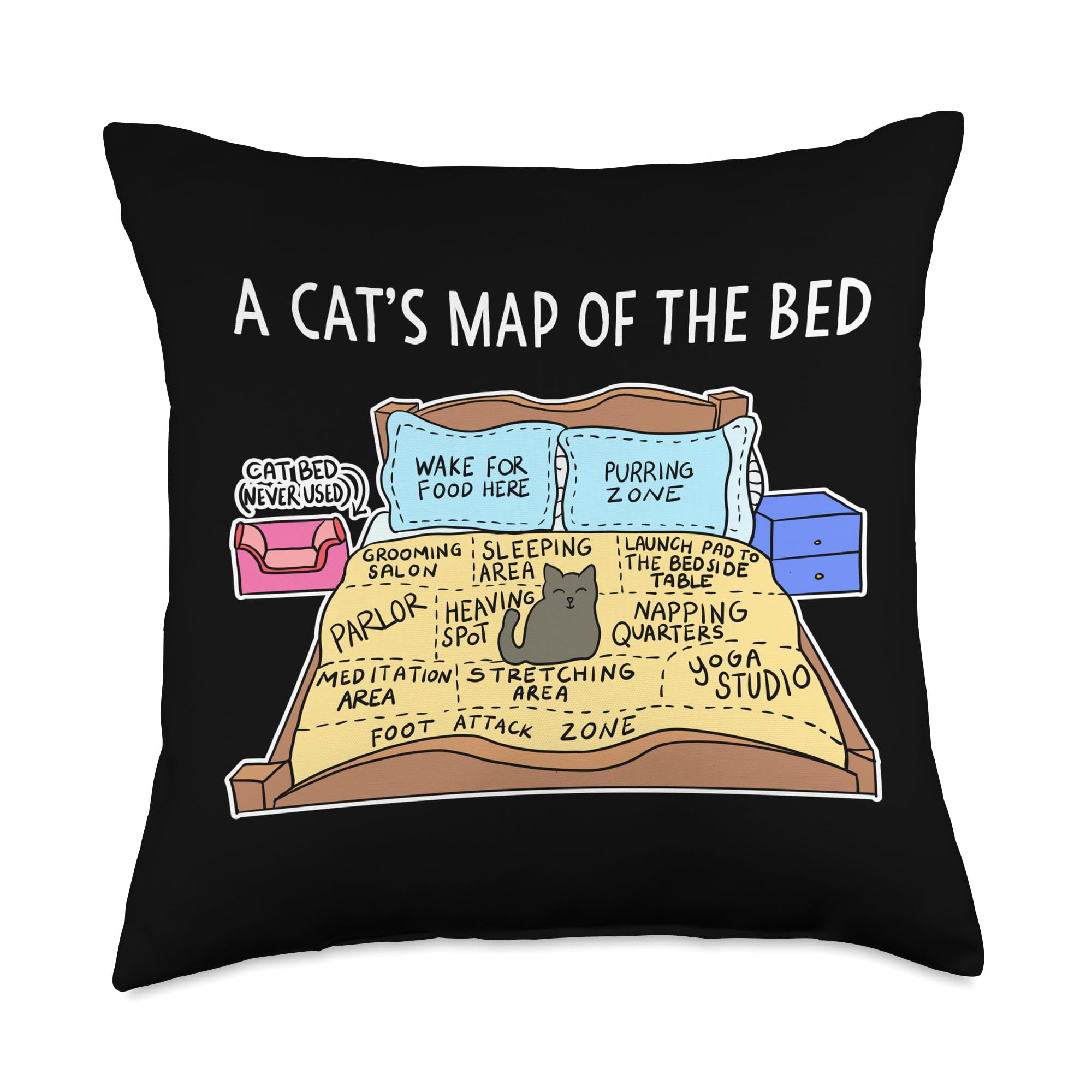 Cats Map of the Bed Throw Pillow