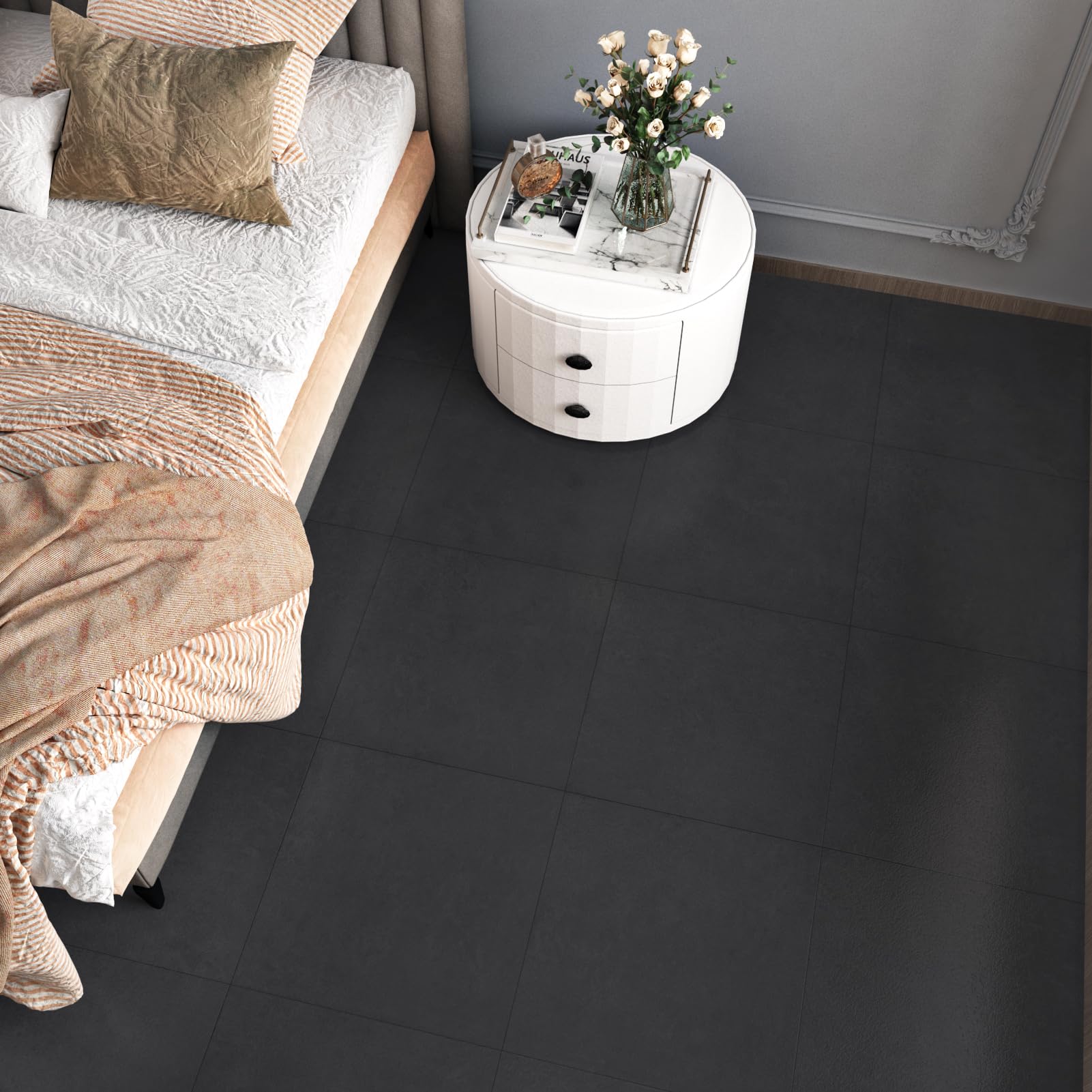 WESTICK 20 piastrelle nere per pavimenti, autoadesive, autoadesive, per cucina, camera da letto, lavanderia, 30,5 x 30,5 cm, colore: nero