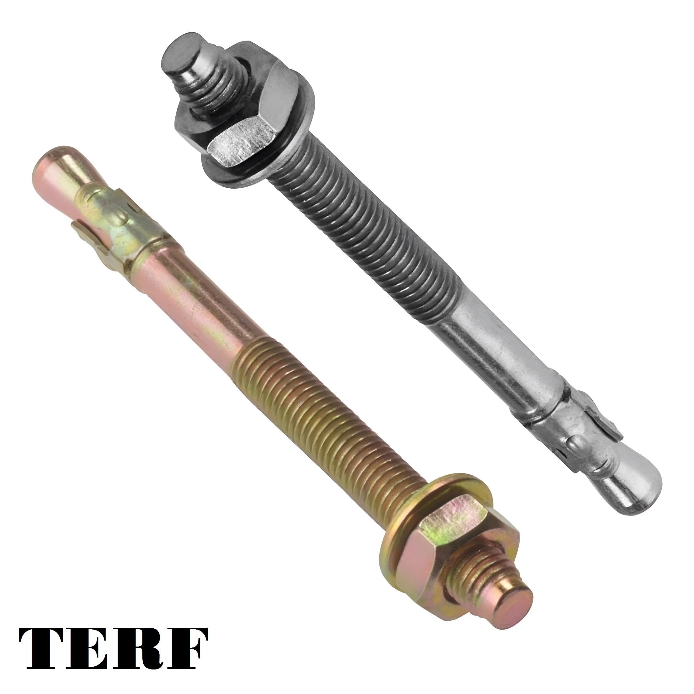 TERF® M8 X 100mm Through Bolts M8 (8mm) X 100mm Zinc or Zinc Yellow Passivated Steel Wall Anchor Bolt - Pack of 10 - Image 2