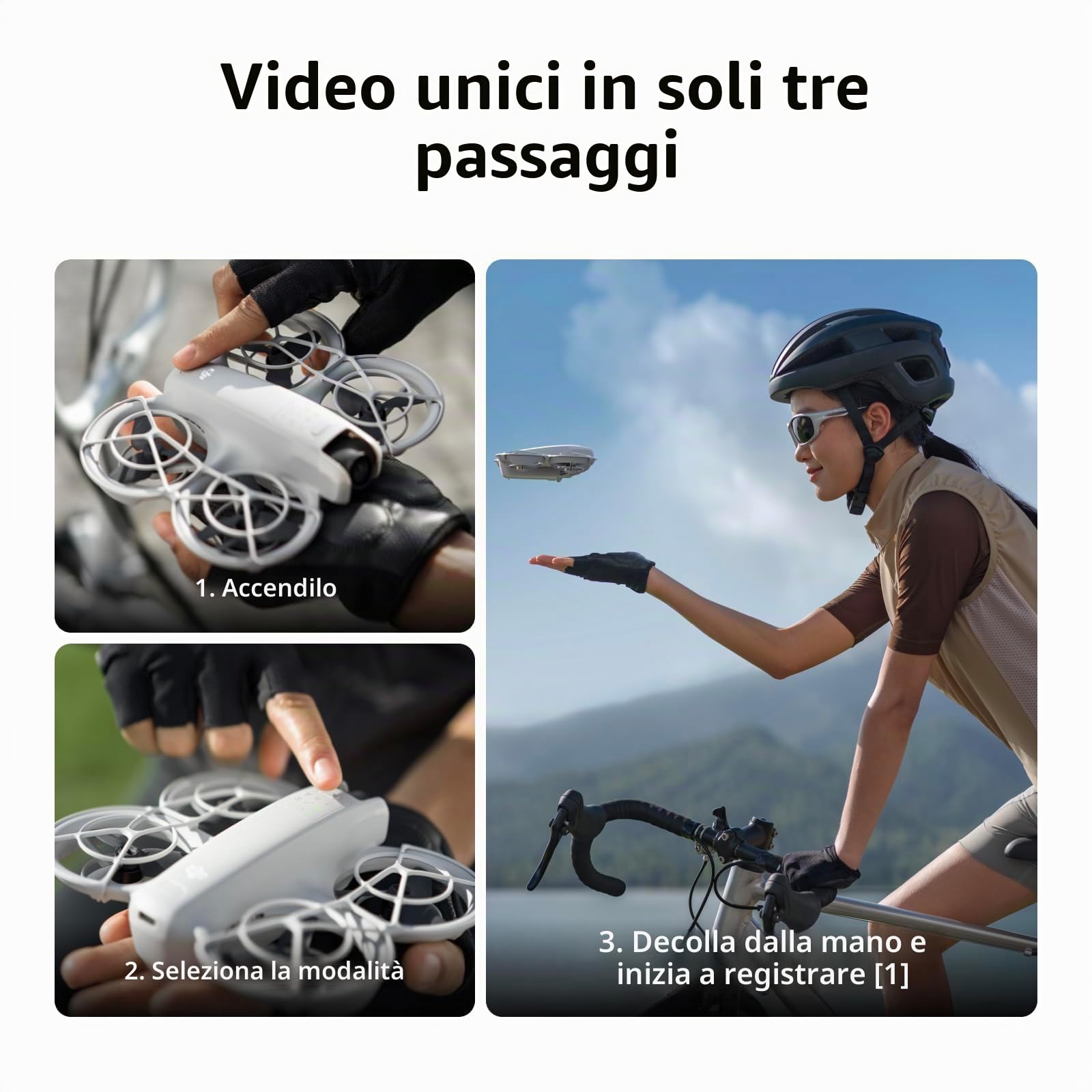 DJI Neo Combo Motion Fly More, mini drone con fotocamera UHD 4K per adulti, 135g drone che vola da solo e ti segue, decollo dalla mano, tracciamento IA del soggetto, con RC Motion 3 e 3 batterie