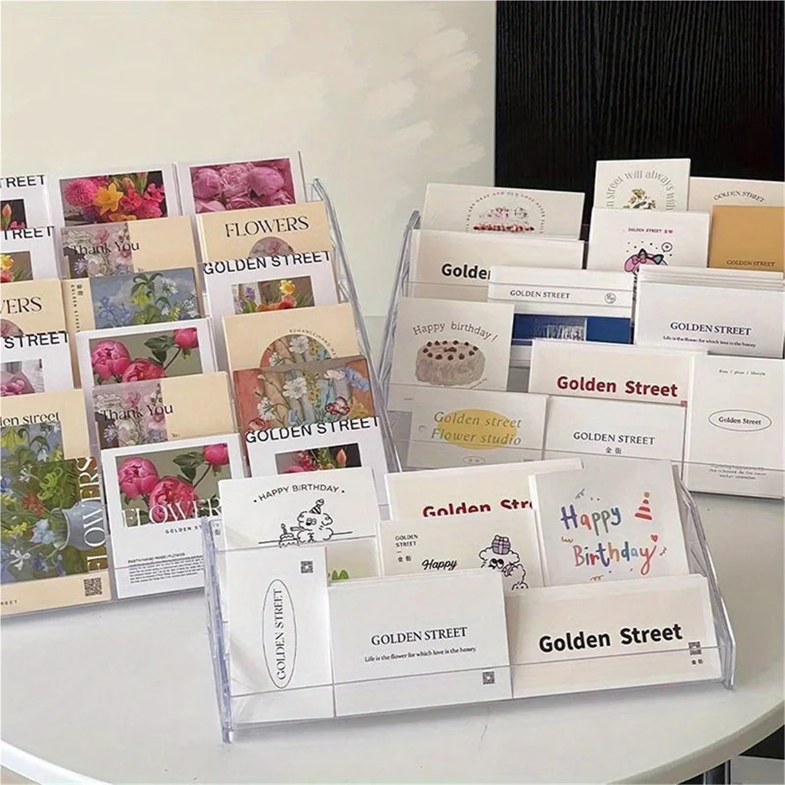1 Porta Biglietti da Visita Tavolo Trasparente, espositore for Carte Floreali e Bouquet for Cartoline di Auguri per Organizzare(31 * 13 * 8cm)