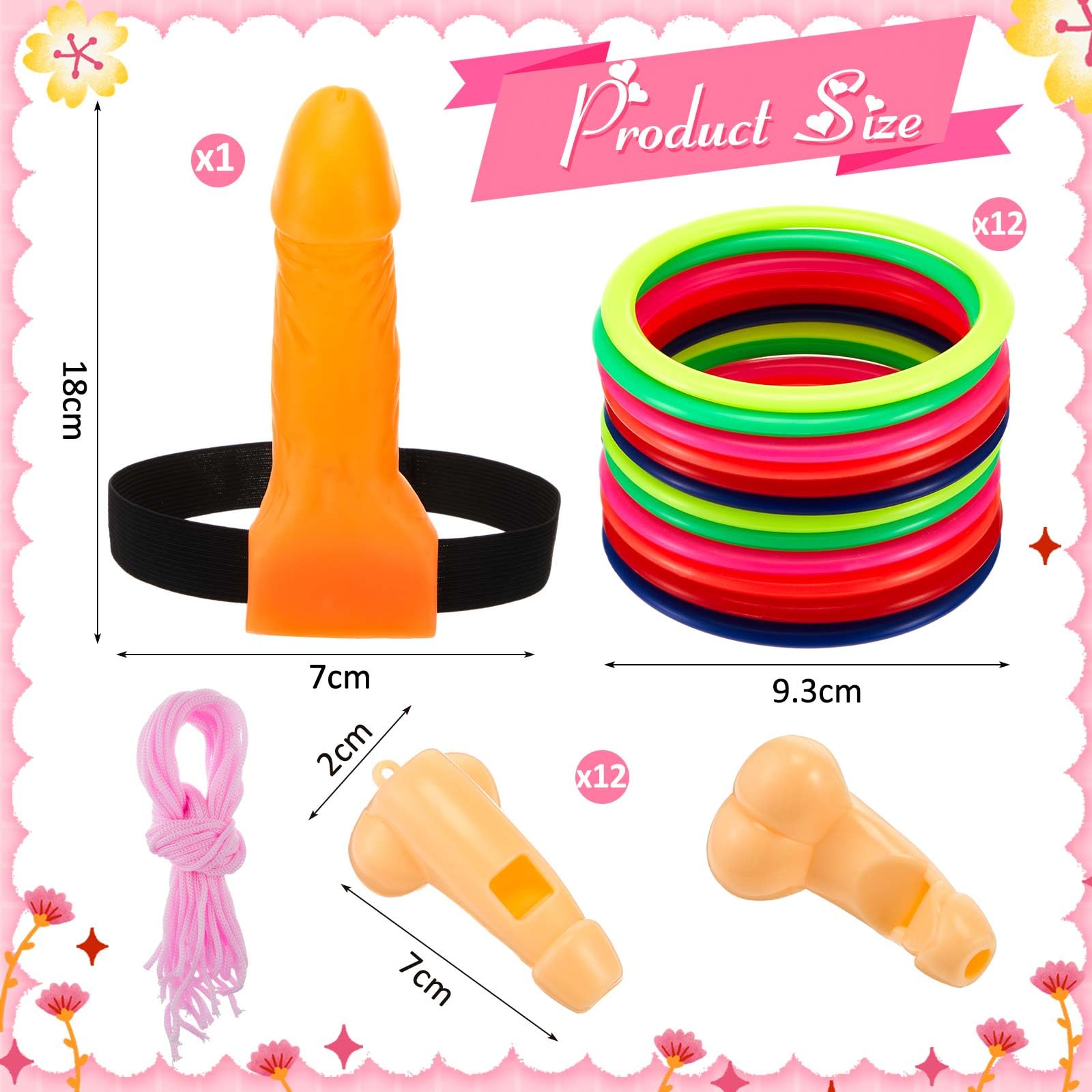 Cindeer Gioco di Anelli di Pene Incluso 1 Testa per Lancio degli Anelli del Pene 12 Anelli di Lancio del Pene 12 Fischietti da Festa a Forma di Pene Fischietto Divertente per Donne Uomini