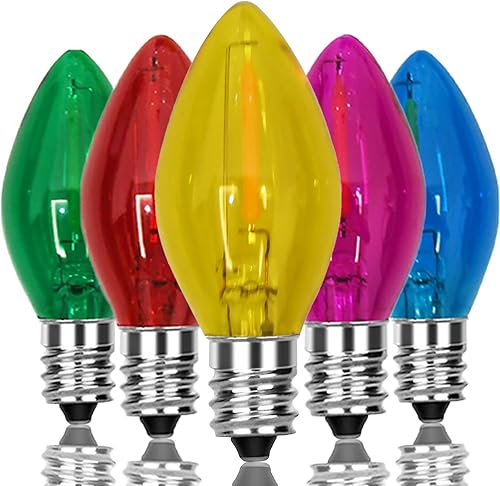 Cbebew Paquete de 25 bombillas de repuesto C7 de Navidad, bombillas LED multicolor transparentes vintage para exteriores, interiores, patio, tira de
