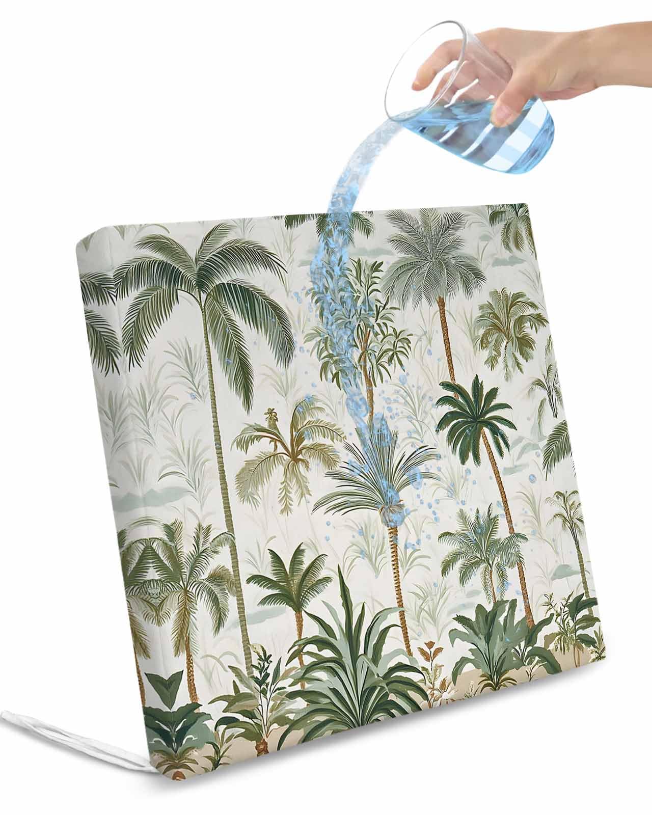 2 Pack Tropical Green Palm Tree Waterproof Cushion Covers with Ties, Outdoor Patio Chaise Lounge Chair Seat Cushion Slip Covers Replacement(Only Cover) Summer Beach Botanical 22