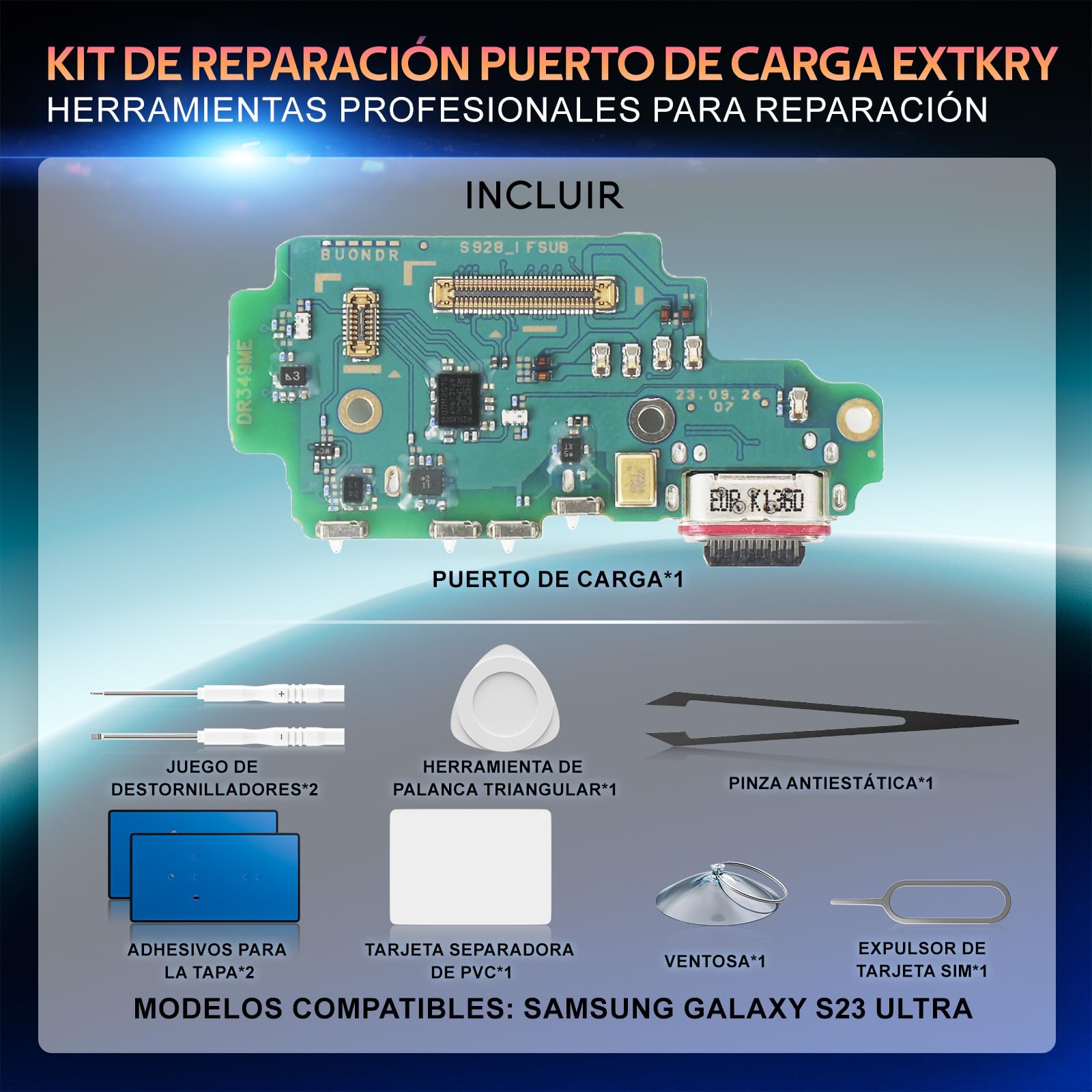 Puerto de Carga para Samsung Galaxy S24 Ultra Kit Reparación | Conector de carga flex de carga placa de carga charger port con micrófono y kit reparación.