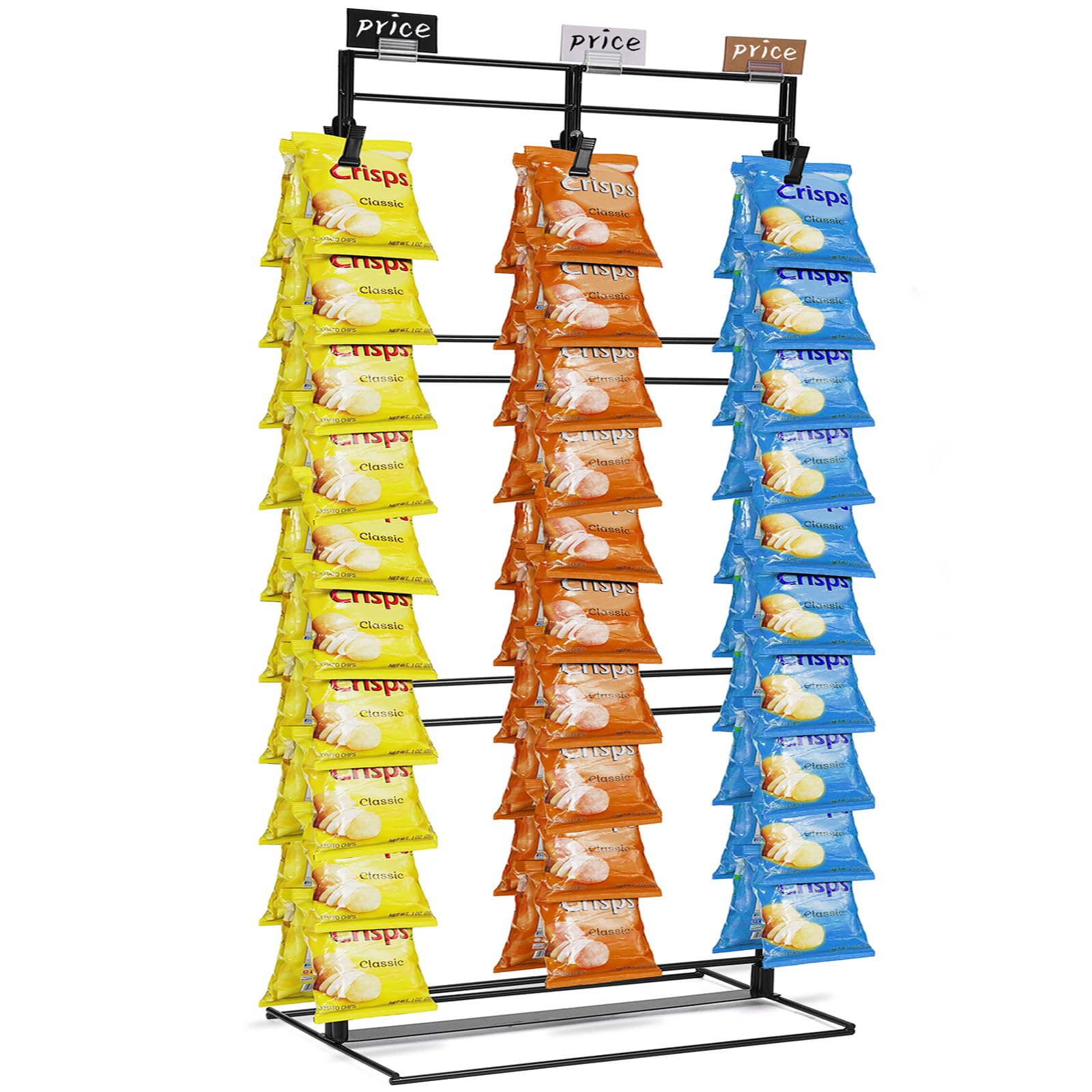 Chip Rack Display Stand, 3 Row 2 Layers Chip Stand Display Snack Hanger