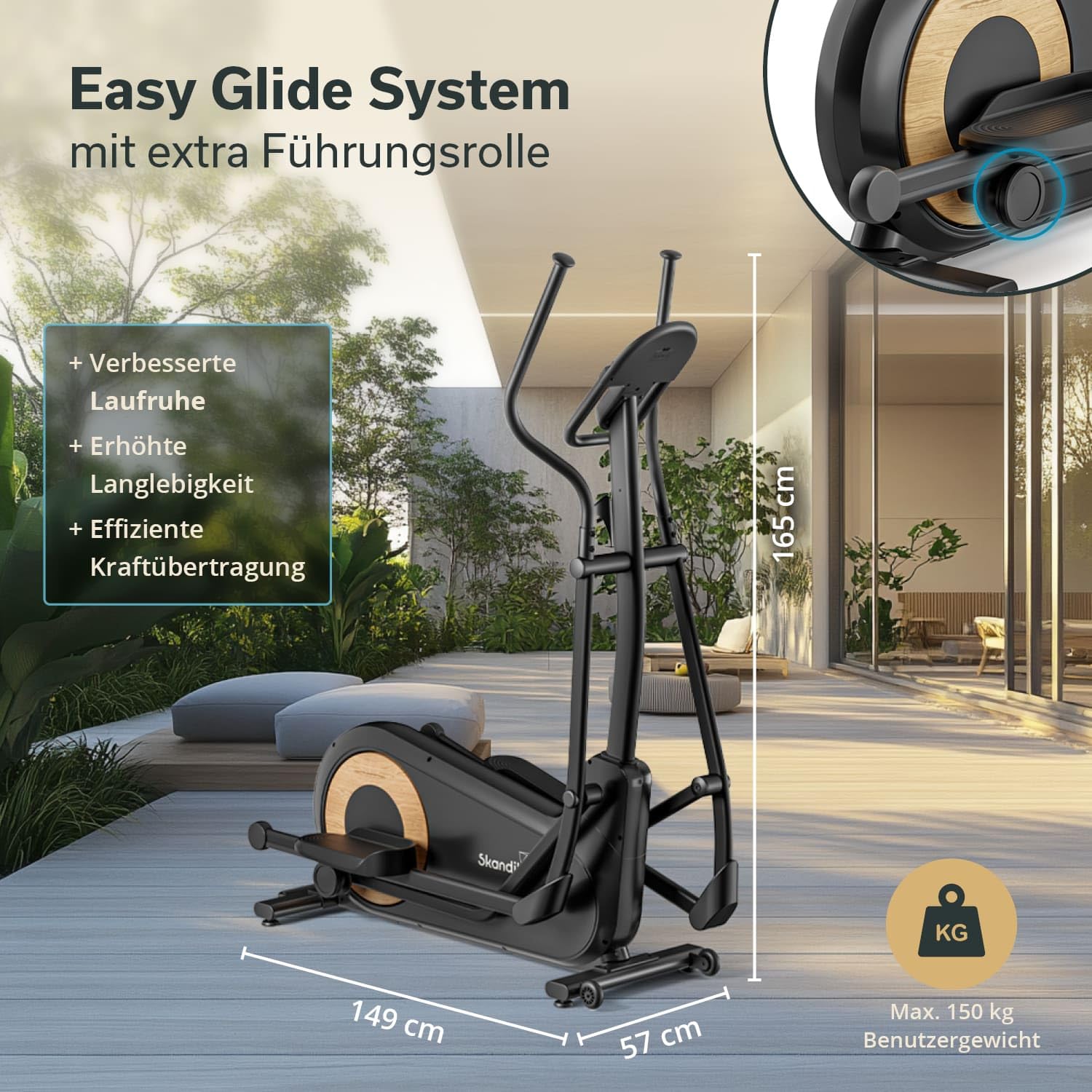 Skandika Crosstrainer Carbon P24-RG | Ellipsentrainer leise ohne Strom mit Generator, 16 Widerstandsstufen, bis 150 kg, computergesteuert, elektronischer Widerstand, Ellipsen Crosstrainer für Zuhause
