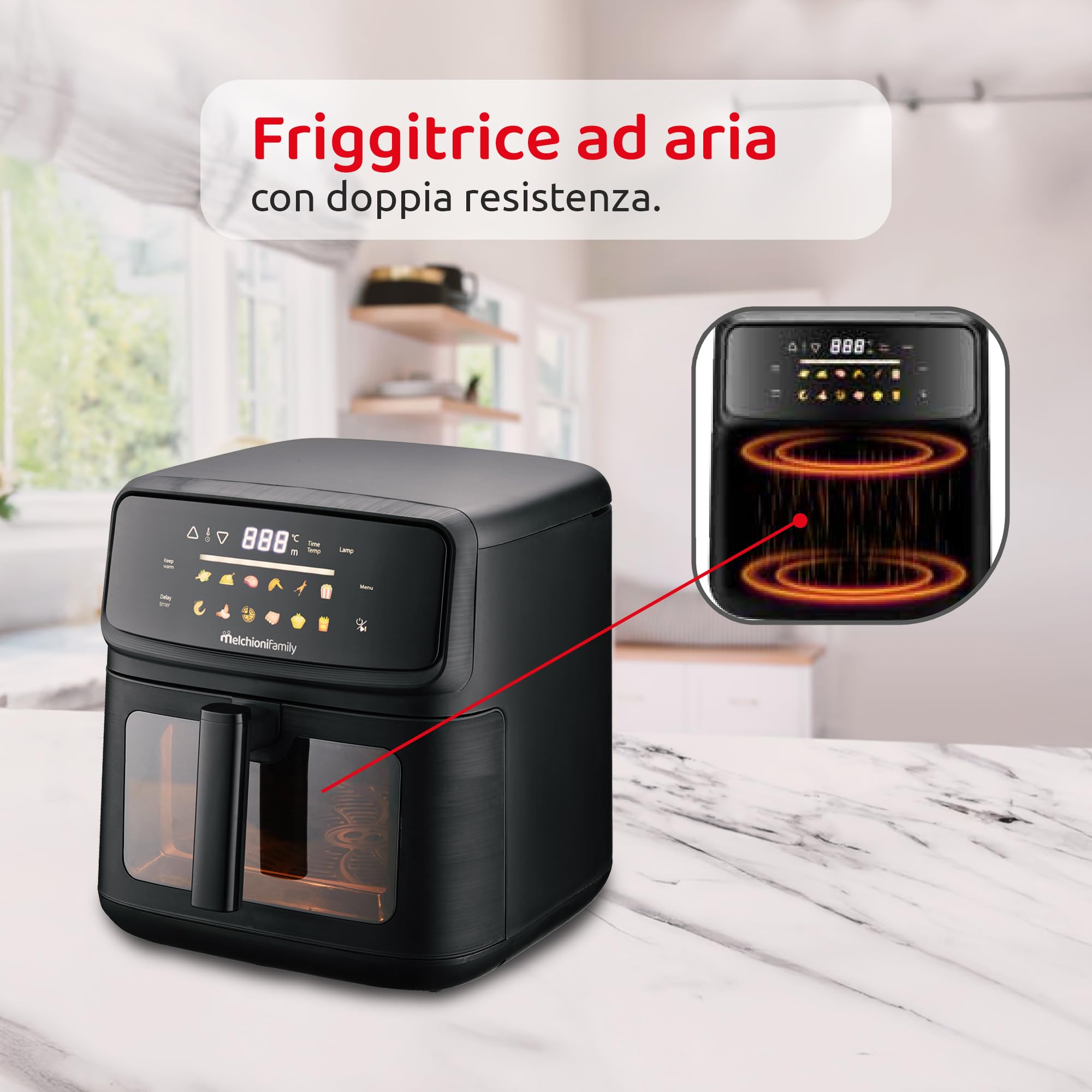 Melchioni Family Friggitrice ad Aria Martina 10L Digitale Capiente e Potente 2.100W alimentazione 220-240V 50/60 Hz