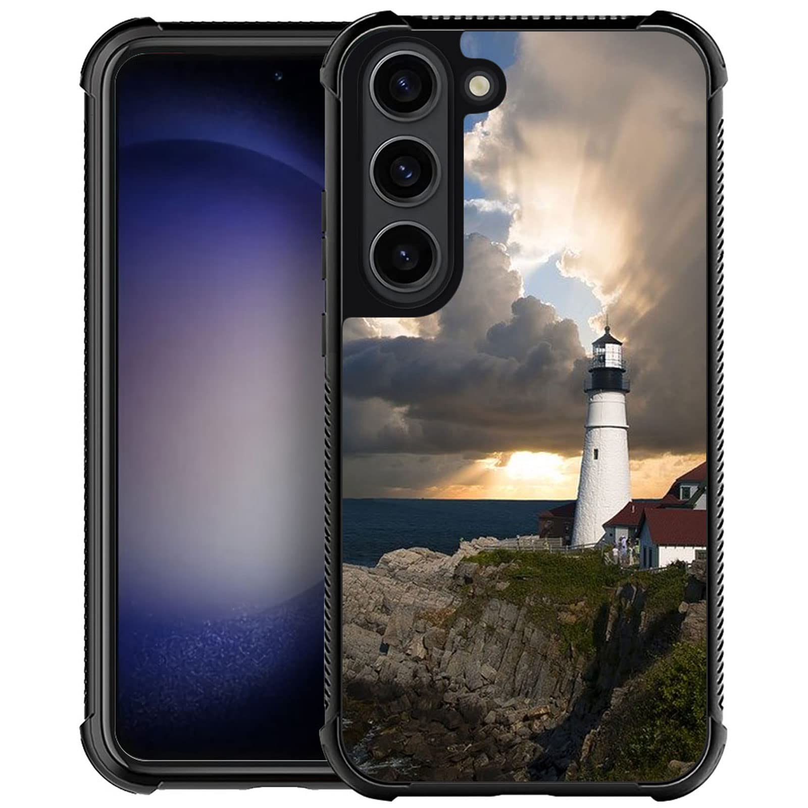 CARLOCA Compatible with Samsung Galaxy S23 Case,Lighthouse Beacon Clouds Identity Graphic Design Shockproof Anti-Scratch Hard Acrylic Case for Samsung Galaxy S23