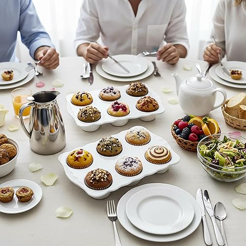 Miniatura 7 de Paquete de 2 moldes de cerámica para muffins, 6 tazas antiadherentes para magdalenas con asas para pasteles de muffins, tartas de huevo, mousse,