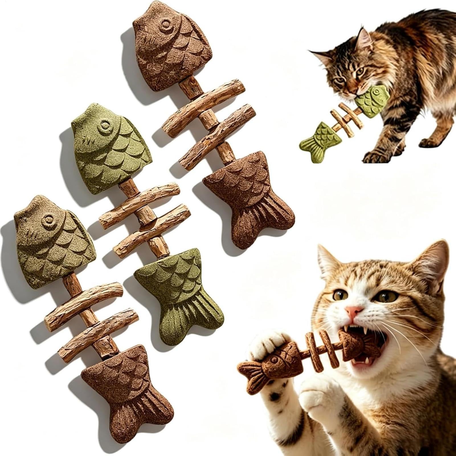 3PCS Catnip And Silvervine And Gall Fruit Chew, Catnip & Silvervine Chew Toy, Catnips, Silvervines & Gall Fruit Chews - Fishbone Shape Chewing Stick For Teeth Cleaning & Playful Cats, Mixed Flavors