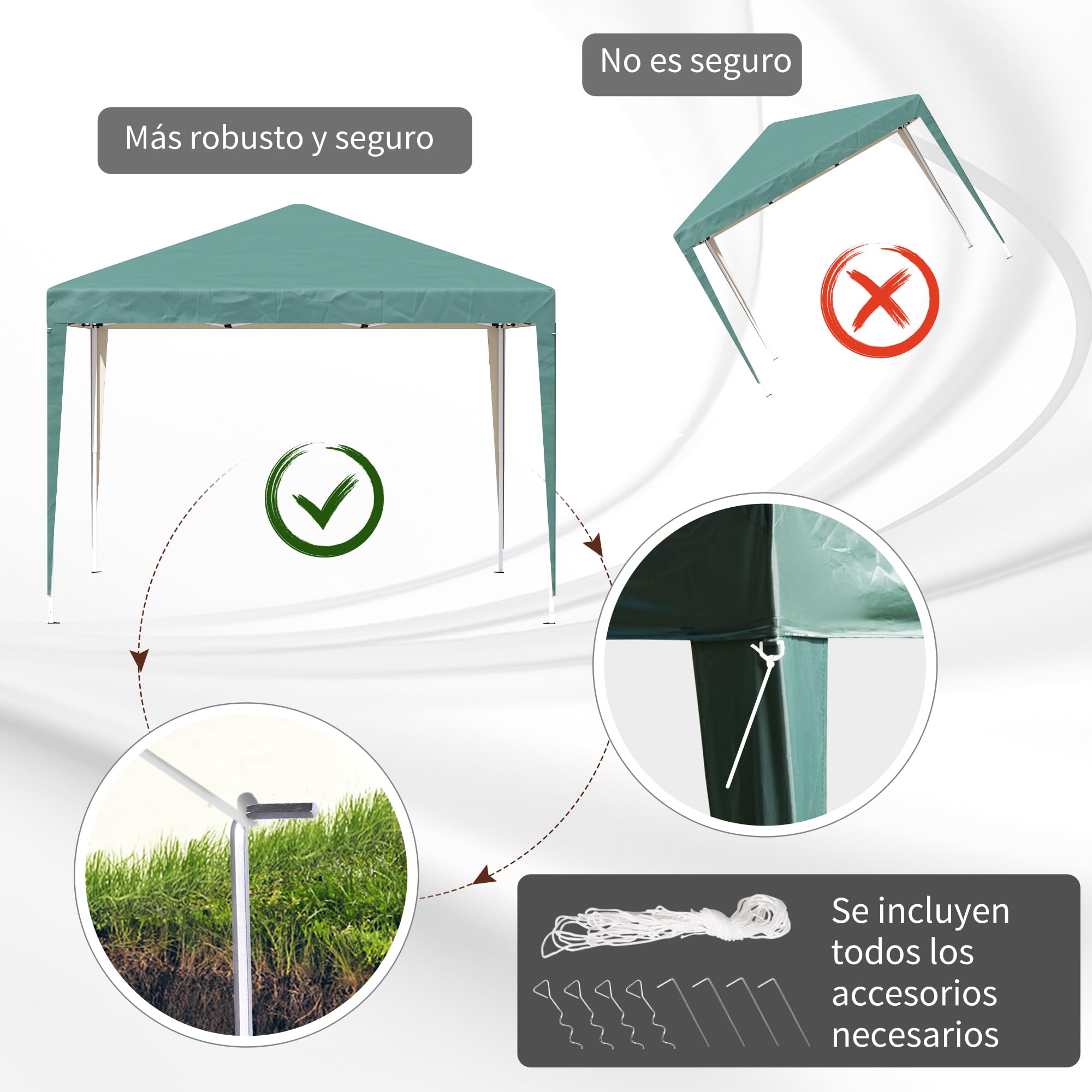 Outsunny Carpa Plegable Gazebo 3x3 m Cenador Plegable con Altura Ajustable en 3 Niveles Toldo Anti-UV y Bolsa de Transporte para Camping Fiestas Verde
