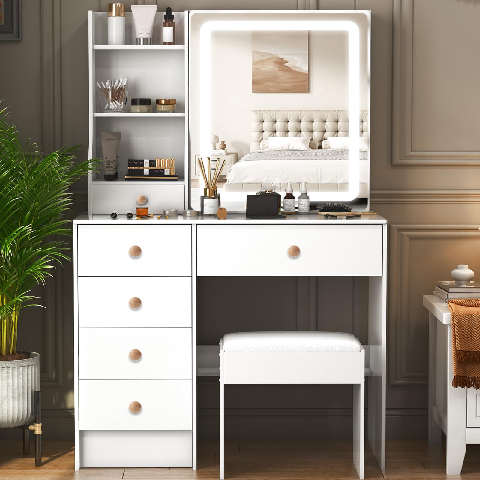 Caulitar Premium Vanity Desk with LED Mirror, 55.1