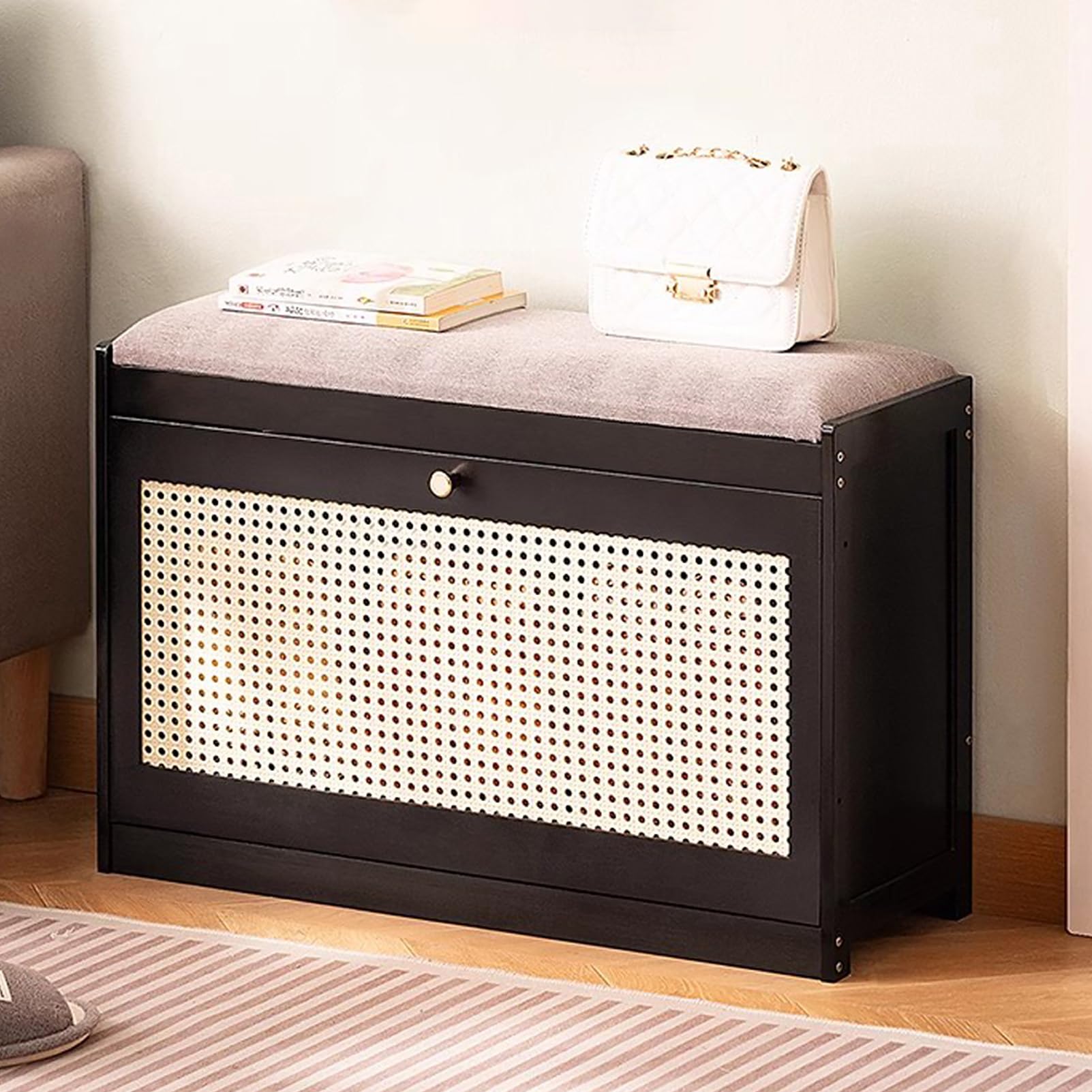 GDMDPTE 2-Tier Wooden Shoe Storage Bench with Padded Seat Entryway nizer Cabinet for Hallway Bedroom & Closet - Stylish & Functional Shoe Rack for Home