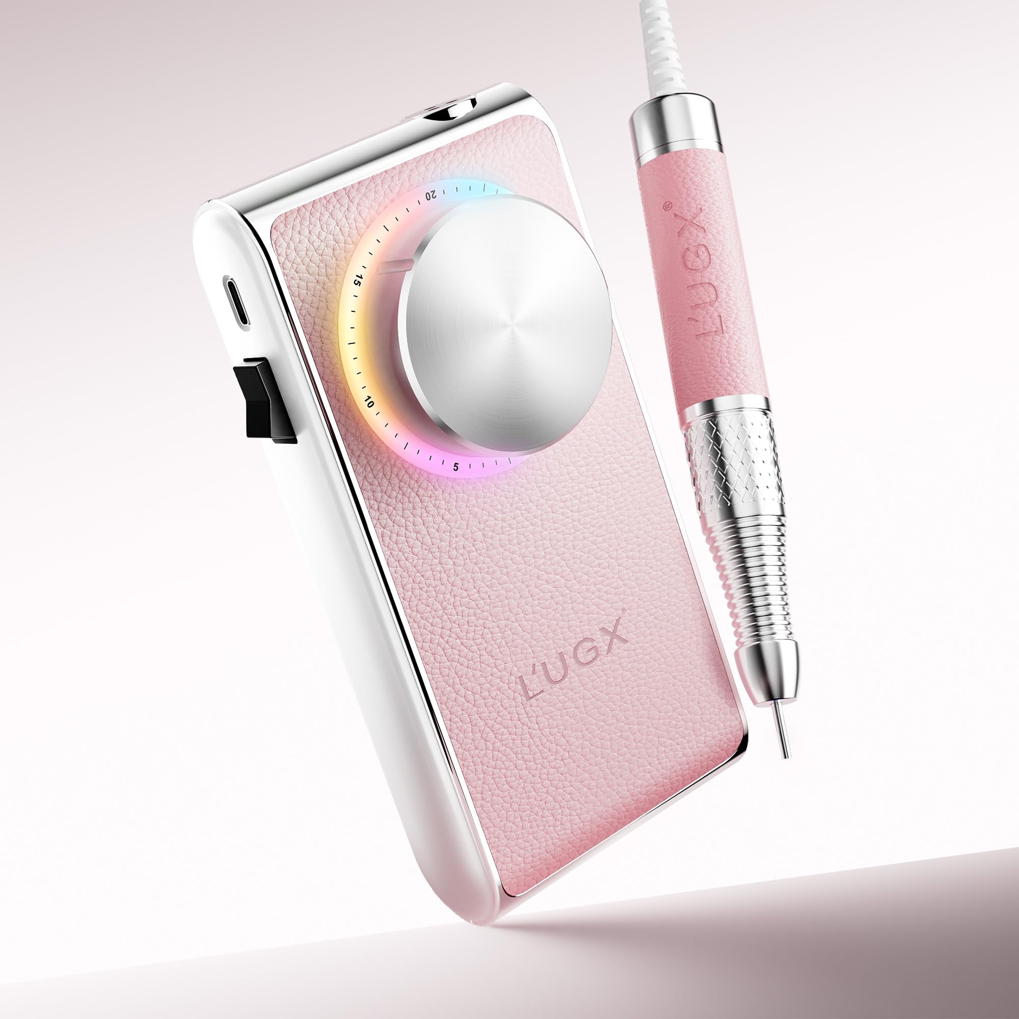 L'UGX Fresa per unghie professionale – Lima elettrica senza fili per unghie acriliche e gel 30000 giri/min, silenziosa e liscia per manicure e pedicure, ricaricabile, rosa - con 7 punte per trapano
