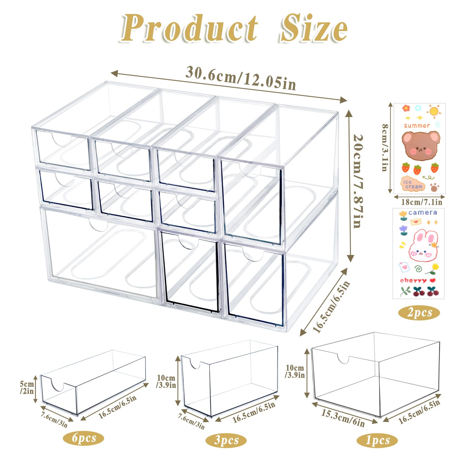 Jiayaus Desk Organizer with 10 Drawers, Clear Acrylic Makeup Organizer, Stackable Desktop Storage Box with Removable Drawer Suitable for Storing Cosmetics, Jewellery, Sunglasses and Office Supplies - Image 3
