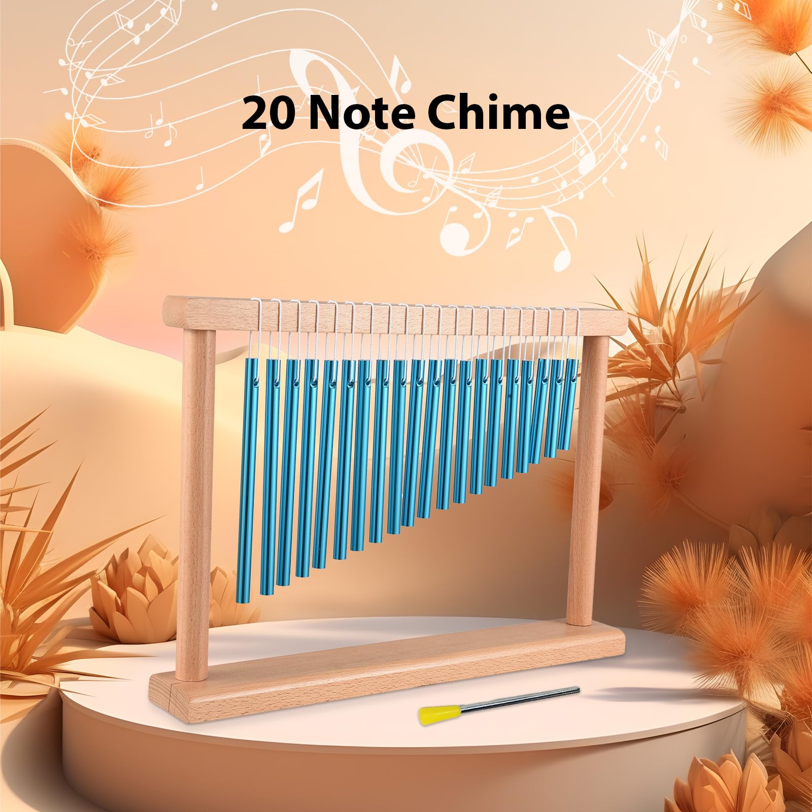 Windspiel-Schlaginstrumente, 20-Noten-Glockenspiel, einreihiges Tisch-Windspiel mit Schlägel für entspannende Meditation, heilender Klang, Desktop-Dekoration (Blau)