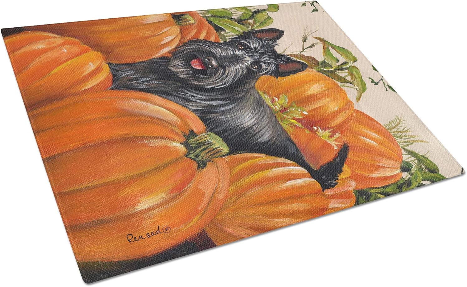 Caroline's Treasures PPP3168LCB Scottish Terrier Scottie Pumpkins Glass Cutting Board Large Decorative Tempered Glass Kitchen Cutting and Serving Board Large Size Chopping Board
