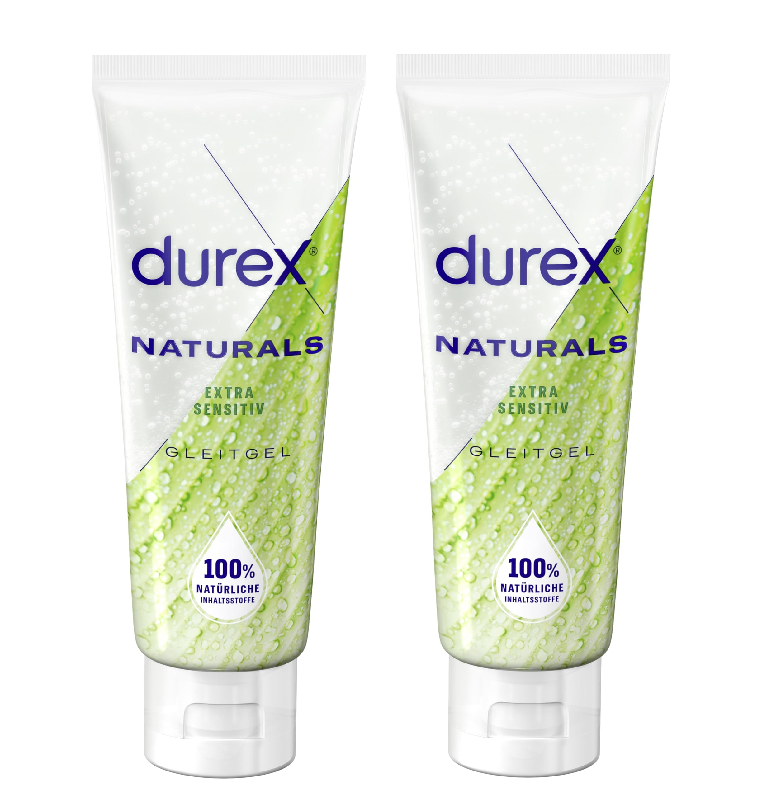 Durex Naturals Gleitgel auf Wasserbasis – Gleitmittel aus 100% natürlichen Inhaltsstoffen und mit Intim-Balance-Formel – 2 x 100 ml in der Tube