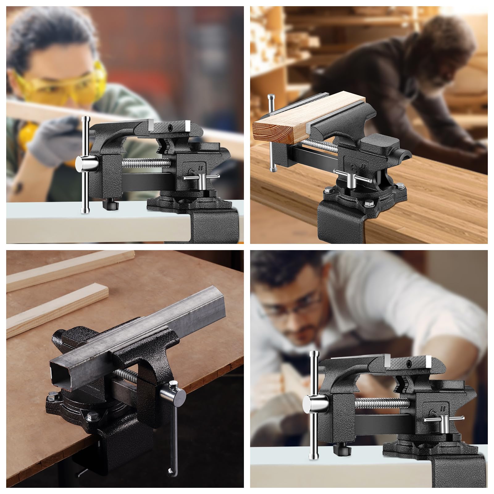 TEENO Morsa da Banco, 270 ° morsa da banco girevole,6 inch 7.6kg，con larghezza della mascella 150 mm， materiale in acciaio fuso, potenza di serraggio 1000 kg（Con fissaggio da tavolo）