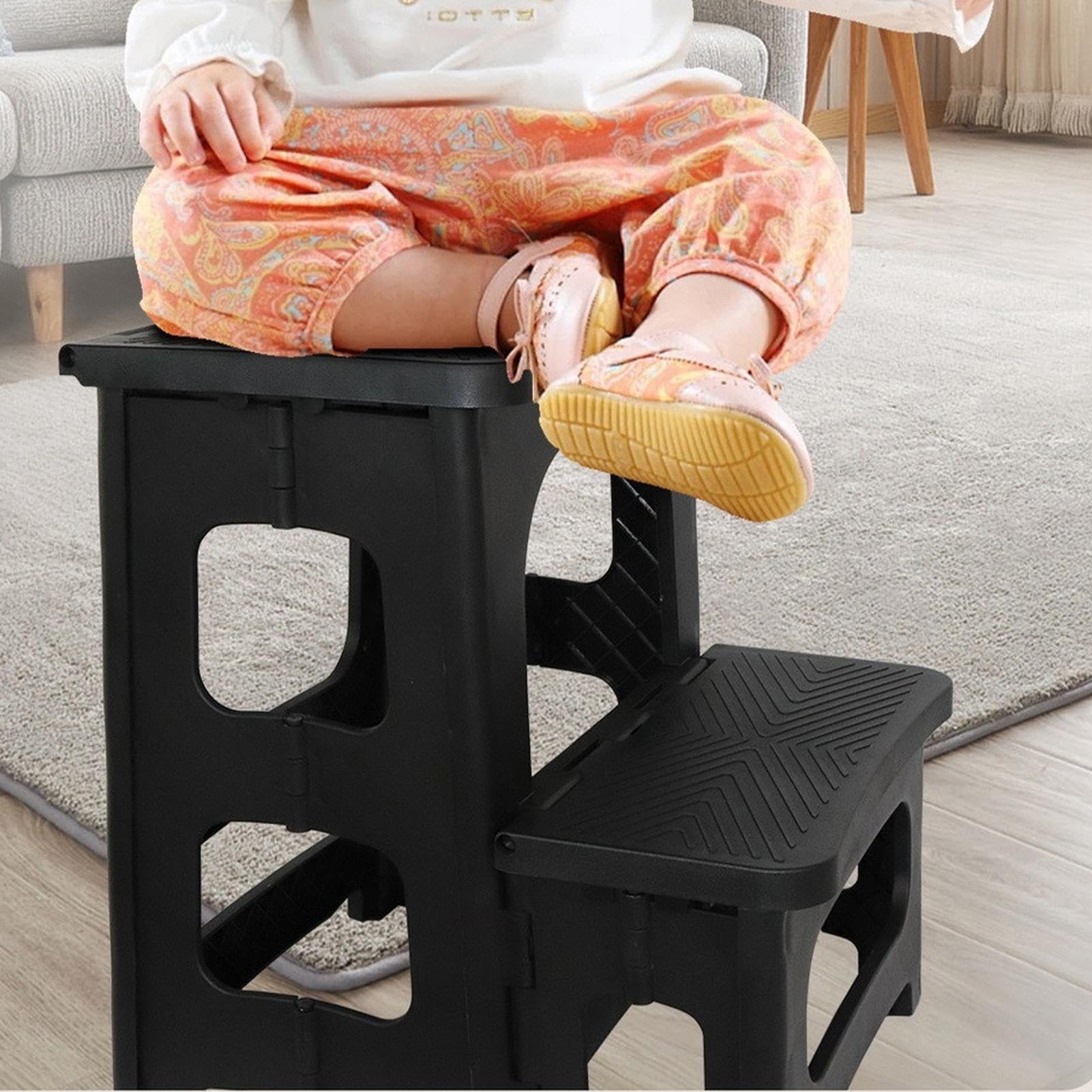 2-Stufen-Leiter Faltbarer Tritthocker Stabiler, leichter und faltbarer | Tritthocker Für Küche, Schlafzimmer, Bad, Garage, Büro, Garten, Werkstatt, Kinder, Erwachsene, Innen- und Außenberei